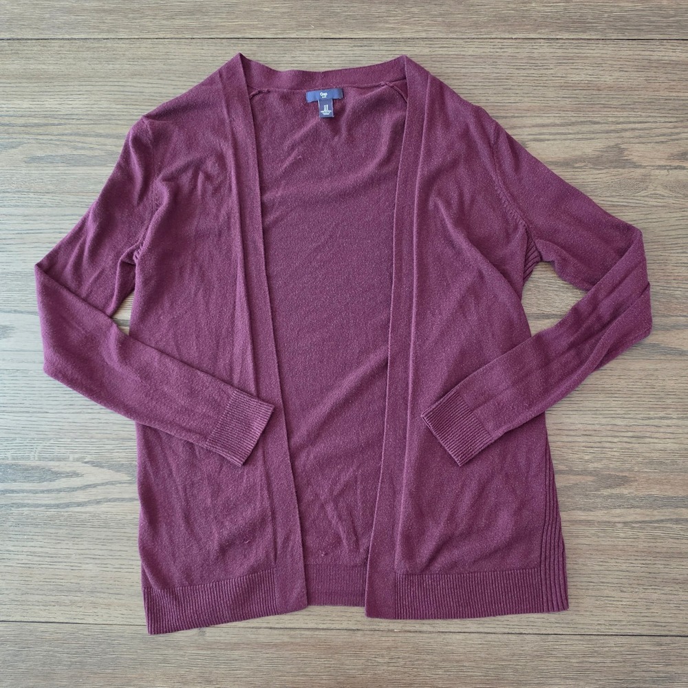 Gap Womens Small Burgundy Plum Open Front Cotton Blend Knit Cardigan Sweater